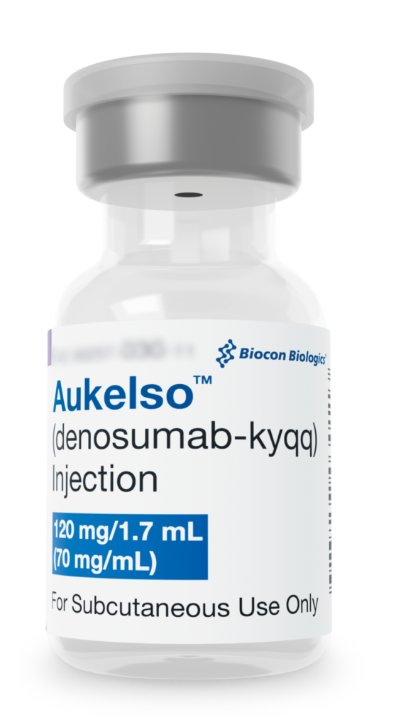 Vile of Aukelso, a denosumab biosimilar drug